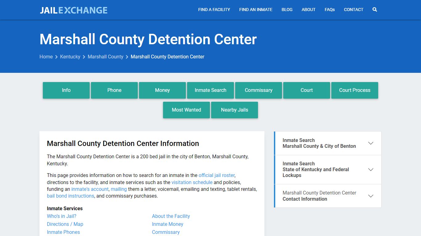 Marshall County Detention Center, KY Inmate Search, Information